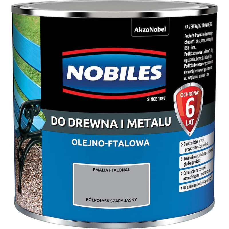Farba do drewna i metalu olejno- ftalowa NOBILES FTALONAL Szary Jasny półpołysk 0,25l