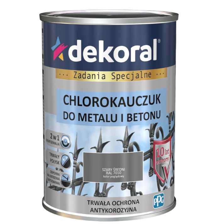 Farba do metalu i betonu DEKORAL CHLOROKAUCZUK STRONG szary średni RAL 7010 0,9l