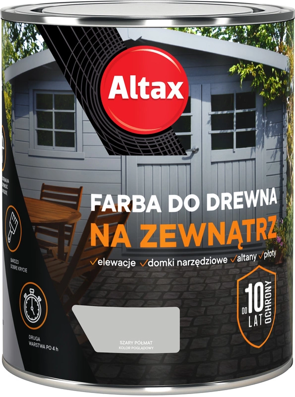 Farba do drewna ALTAX na zewnątrz szary półmat 0,75l