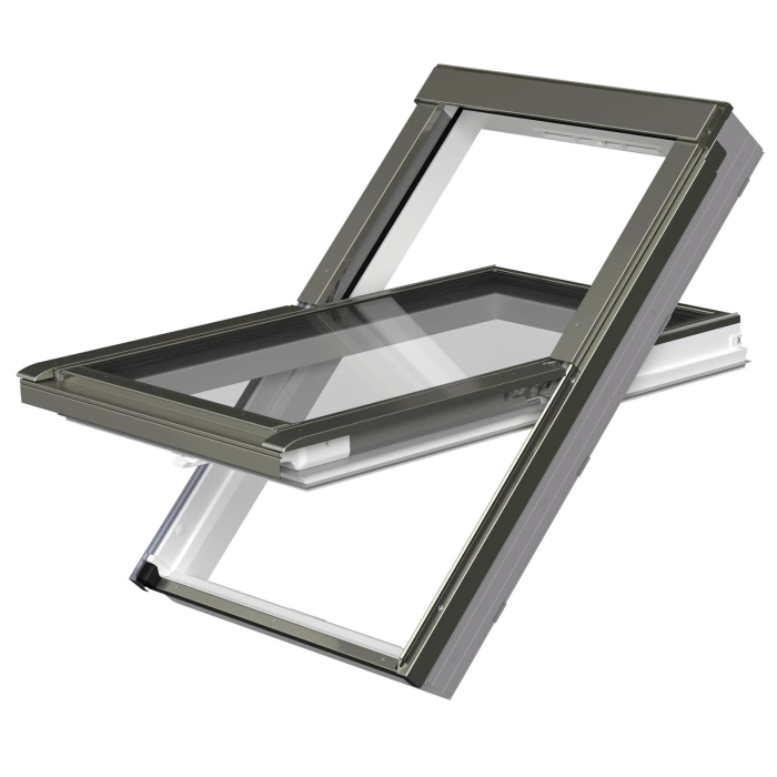 Zestaw okno dachowe FAKRO PTP-V U41 GBMX 78X118 3-szybowe + kołnierz EHV-AT RAL 7022