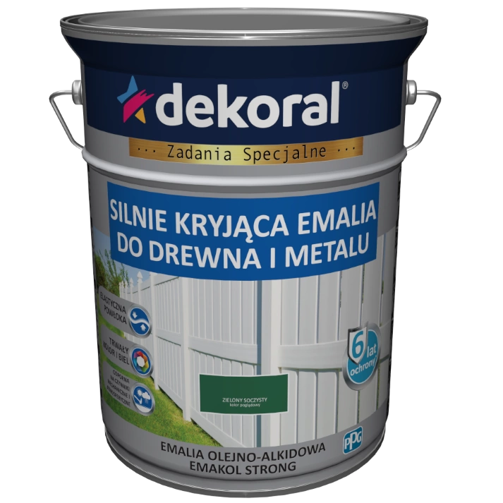 Farba ogólnego stosowania olejno-alkidowa DEKORAL SILNIE KRYJĄCA EMALIA DO DREWNA I METALU zielony soczysty 5l