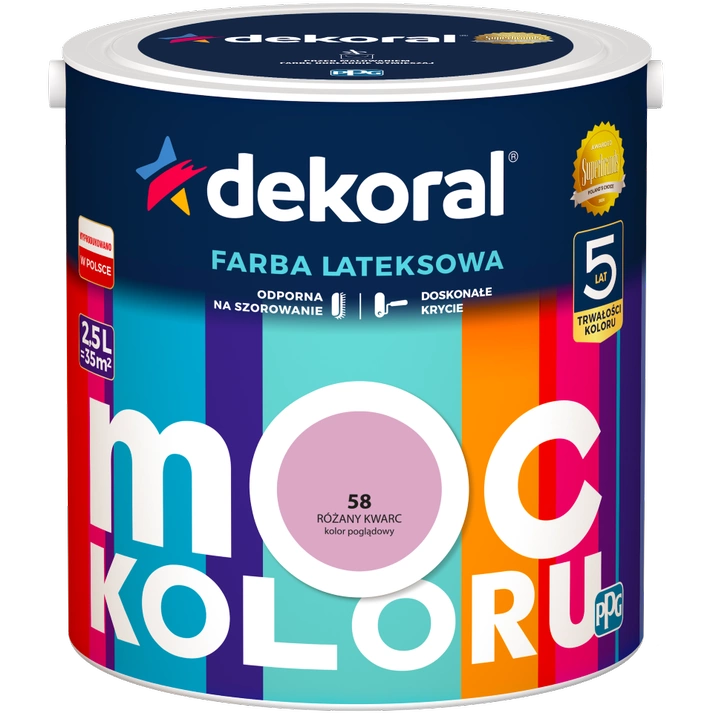 Farba do ścian i sufitów lateksowa DEKORAL MOC KOLORU Różany Kwarc nr 58 mat 2,5l