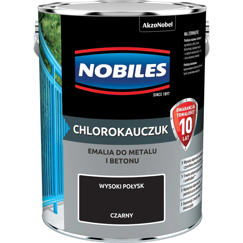 Farba do metalu i betonu NOBILES CHLOROKAUCZUK Czarny połysk 5l