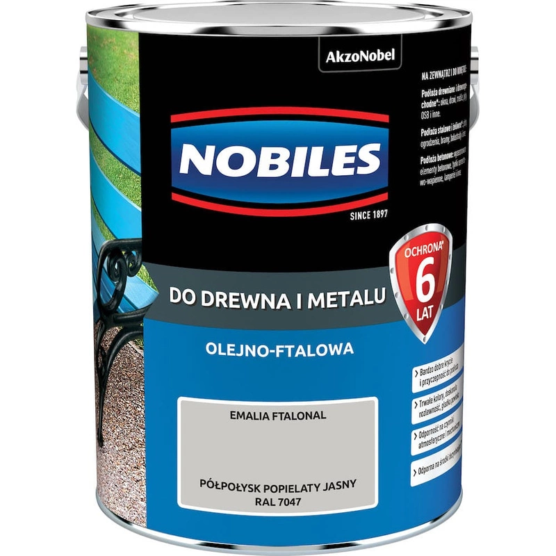 Farba do drewna i metalu olejno- ftalowa NOBILES FTALONAL Popielaty Jasny RAL 7047 półpołysk 5l