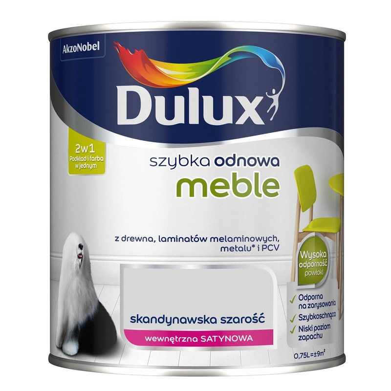 Farba do mebli akrylowa Dulux Szybka Odnowa Meble Skand Szarość satyna 0,75L