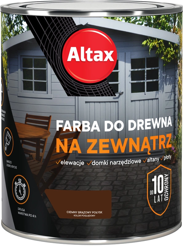 Farba do drewna ALTAX na zewnątrz ciemny brązowy półmat 0,75l