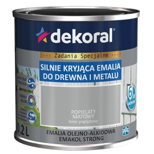 Farba ogólnego stosowania olejno-alkidowa DEKORAL SILNIE KRYJĄCA EMALIA DO DREWNA I METALU popielaty matowy 0,2l