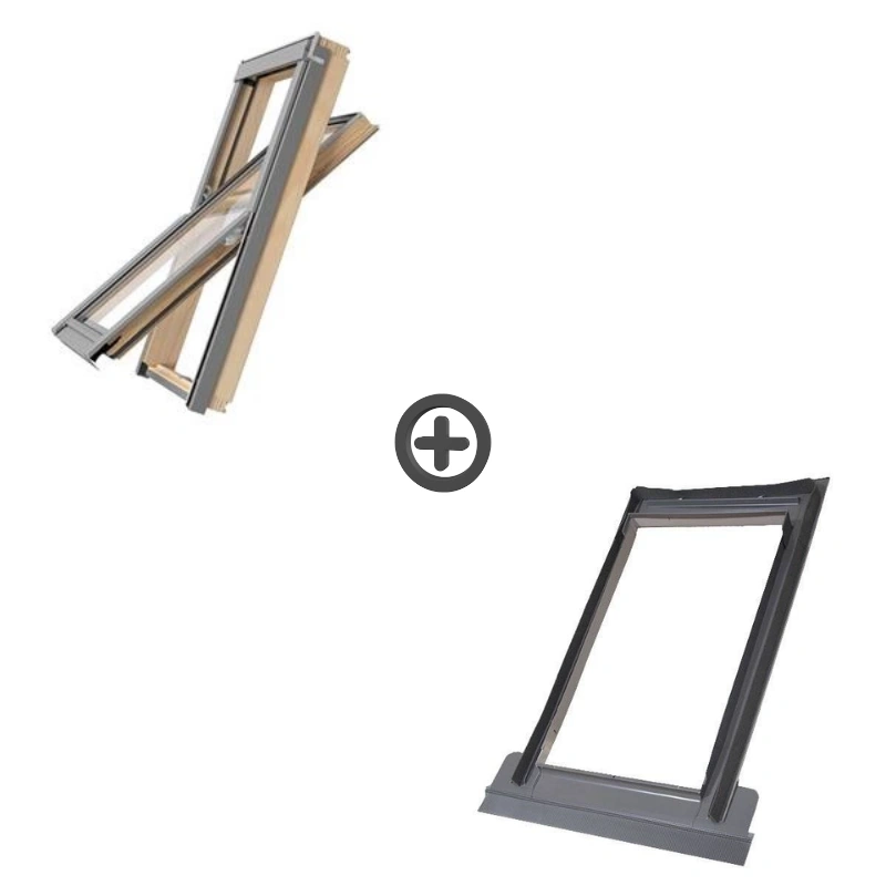 Zestaw okno dachowe ROOFLITE+ Solid Pine AAY F6A B900 drewniane + kołnierz falisty TFX 66x118