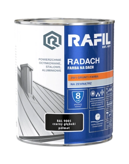 Farba na dach RAFIL Radach czarny głęboki RAL 9005 półmat 0,75l