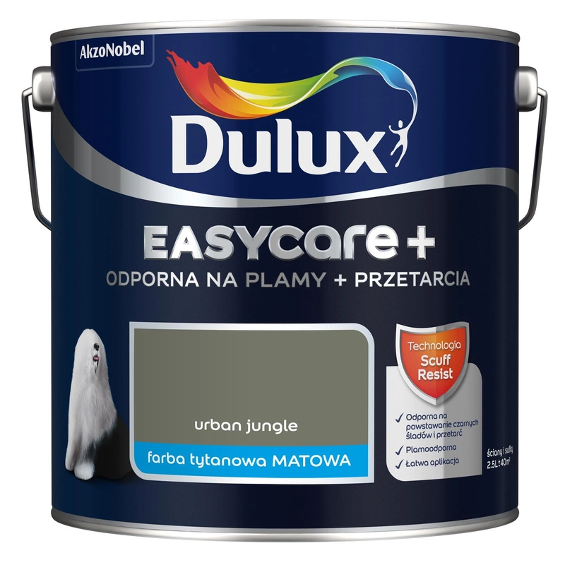 Farba do ścian i sufitów lateksowa Dulux EasyCare+ Plamy+Przetarcia Urban Jungle mat 2,5L