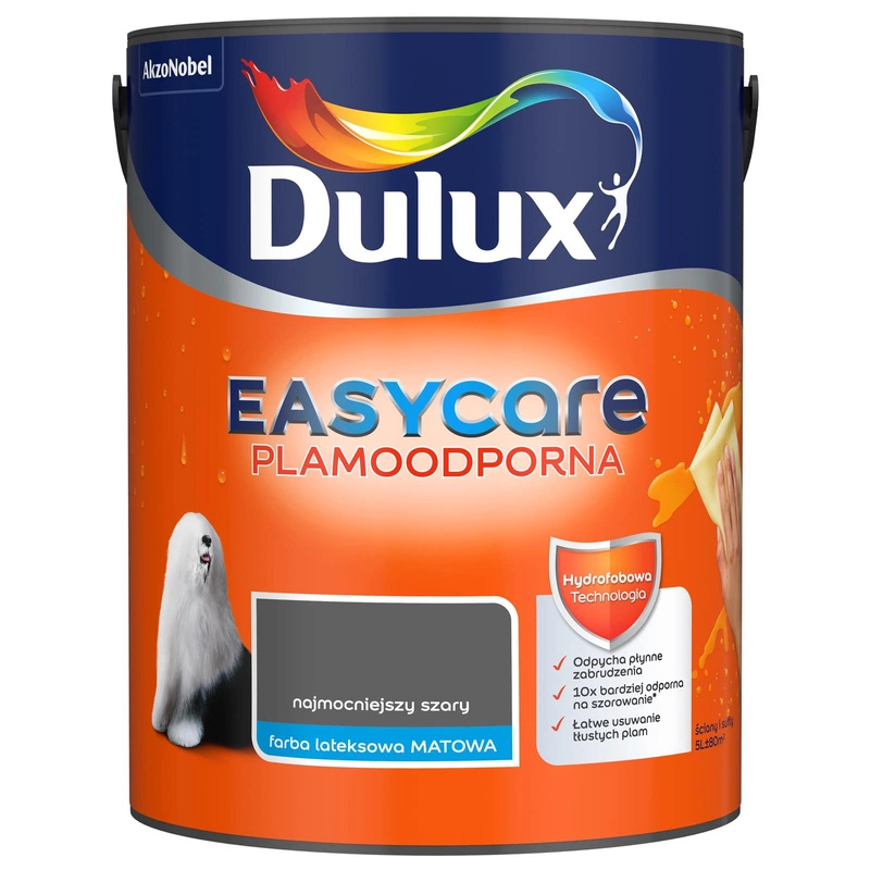 Farba do ścian i sufitów lateksowa Dulux EasyCare Najmocniejszy Szary mat 5L