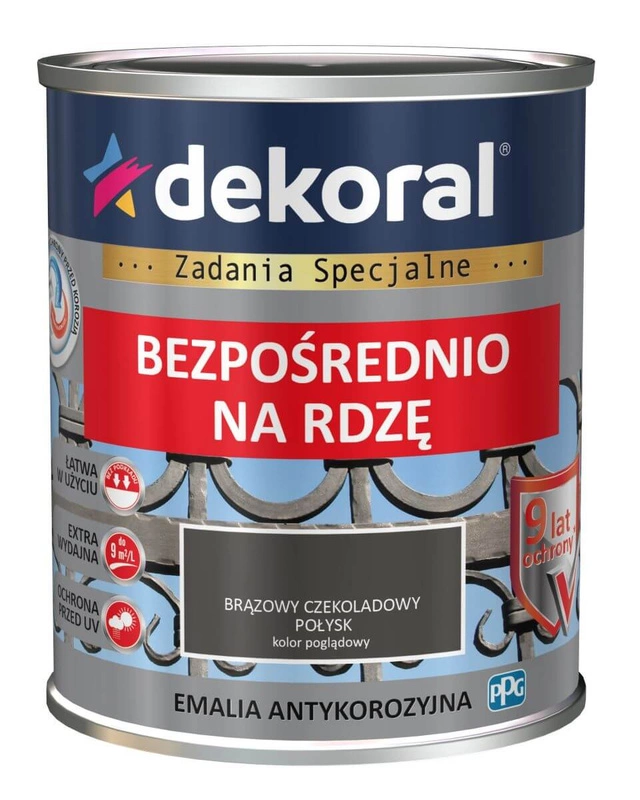 Gruntoemalia do stali DEKORAL EMALIA ANTYKOROZYJNA brązowy czekoladowy połysk RAL 8017 0,65l