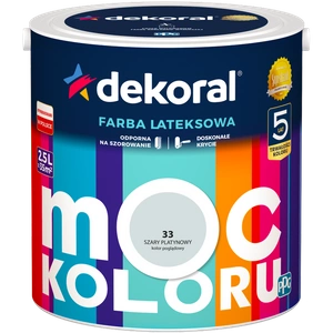 Farba do ścian i sufitów lateksowa DEKORAL MOC KOLORU Szary Platynowy nr 33 mat 2,5l