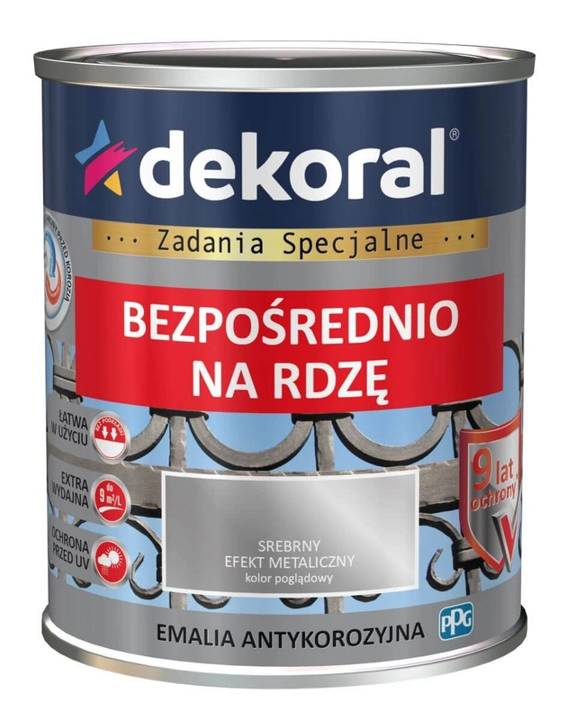 Gruntoemalia do stali DEKORAL EMALIA ANTYKOROZYJNA efekt metaliczny srebrny  0,65l