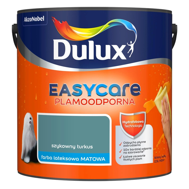 Farba do ścian i sufitów lateksowa Dulux EasyCare Szykowny turkus mat 2,5L