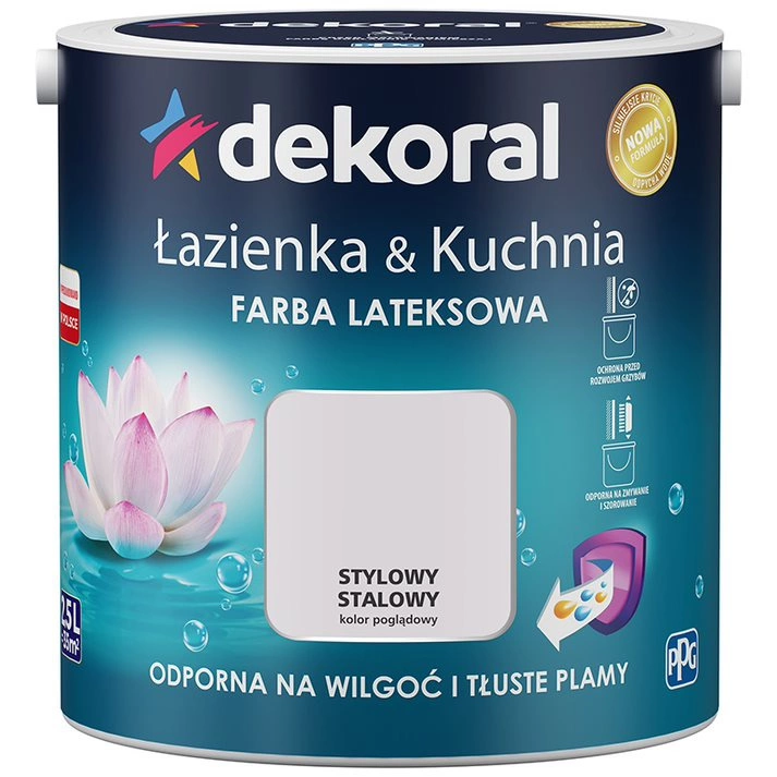 Farba do kuchni i łazienki lateksowa DEKORAL ŁAZIENKA & KUCHNIA stylowy stalowy satyna 2,5l