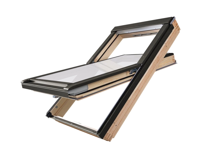 Zestaw okno dachowe FAKRO FTP-V U41 APMX 78X140 3-szybowe + kołnierz EHV-AT RAL 7016