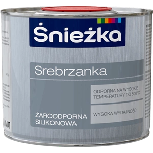 Farba do metalu silikonowa ŚNIEŻKA Srebrzanka Żaroodporna srebrna połysk metaliczny 0,5l