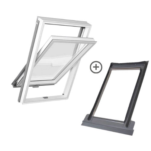 Zestaw okno dachowe MAGNETIC NEO APY F6A B1500 + kołnierz LSX płaski 3-szybowe RAL 7043 66x118