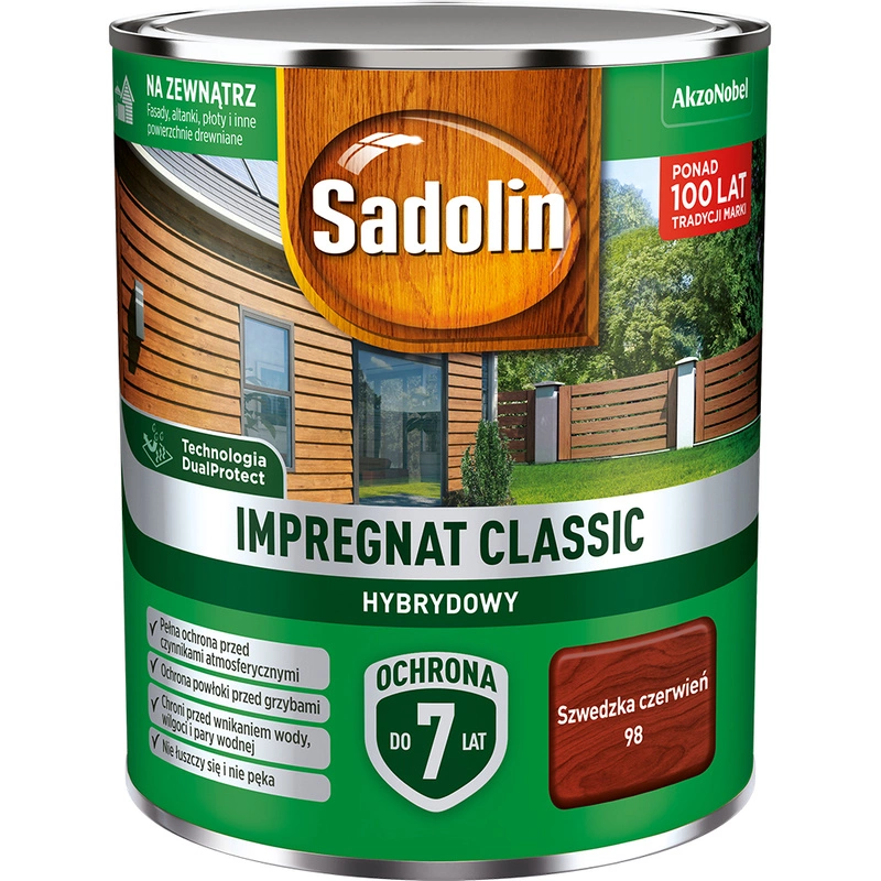 Impregnat do drewna SADOLIN Classic hybrydowy Szwedzka Czerwień 0,75l