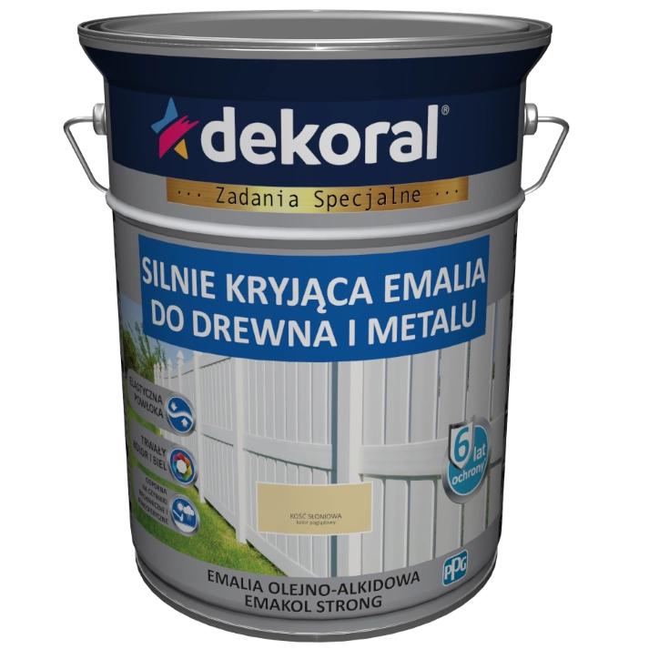 Farba ogólnego stosowania olejno-alkidowa DEKORAL SILNIE KRYJĄCA EMALIA DO DREWNA I METALU kość słoniowa 5l