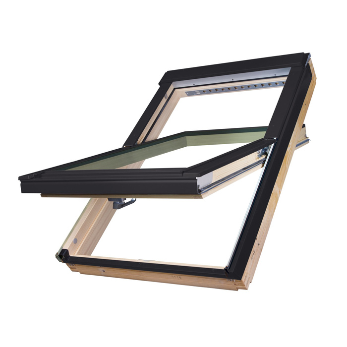 Okno dachowe Fakro FTP-V U4 RAL 9005 78x140 3-szybowe drewniane
