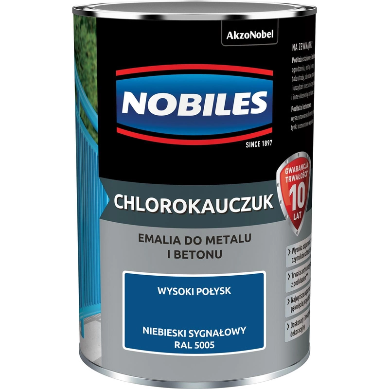 Farba do metalu i betonu NOBILES CHLOROKAUCZUK RAL 5005 połysk 0,9l