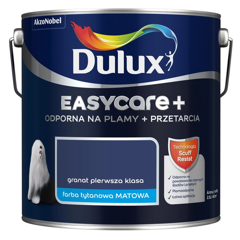 Farba do ścian i sufitów lateksowa Dulux EasyCare+ Plamy+Przetarcia Granat Pierwsza Klasa mat 2,5L