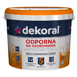 Farba do ścian i sufitów lateksowa DEKORAL ODPORNA NA SZOROWANIE Śnieżnobiała mat 10l