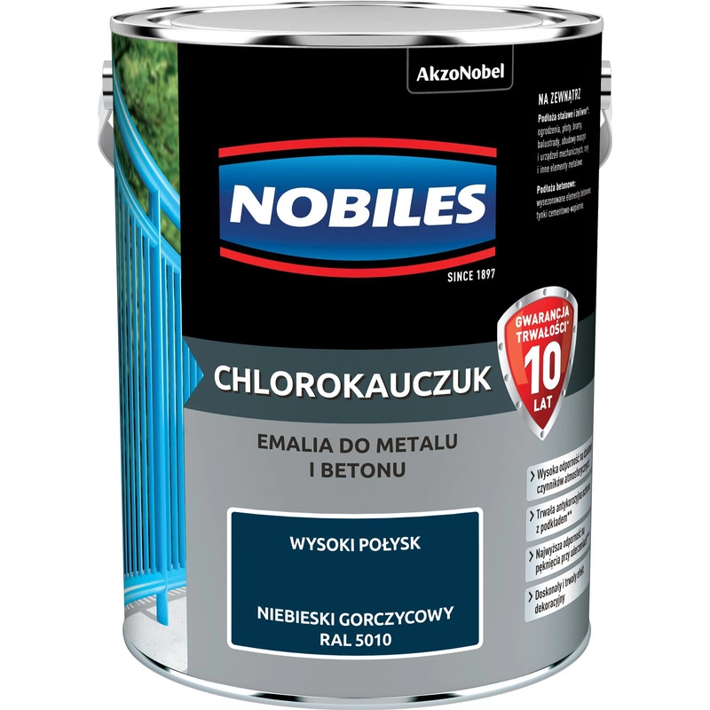 Farba do metalu i betonu NOBILES CHLOROKAUCZUK RAL 5010 połysk 5l