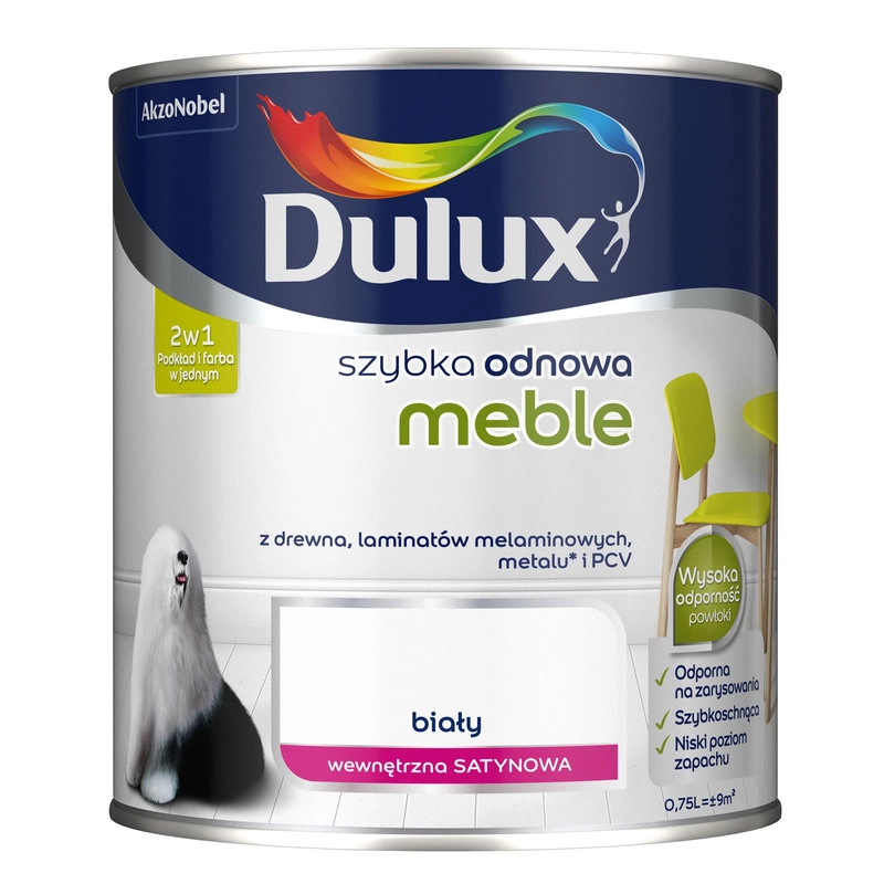 Farba do mebli akrylowa Dulux Szybka Odnowa Meble Biały satyna 0,75L