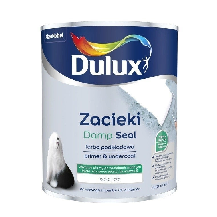 Farba do ścian i sufitów DULUX ZACIEKI Farba Podkładowa Biała mat 0,75l