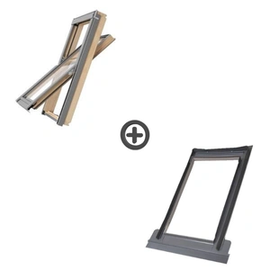 Zestaw okno dachowe ROOFLITE+ Solid Pine AAY M8A B900 drewniane + kołnierz falisty TFX 78x140