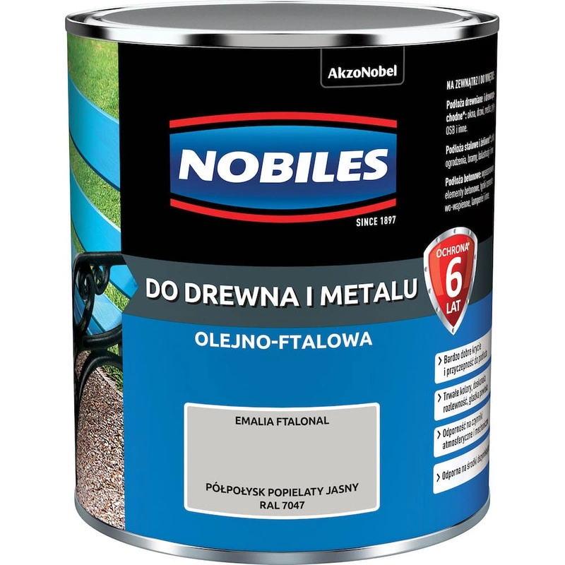 Farba do drewna i metalu olejno- ftalowa NOBILES FTALONAL Popielaty Jasny RAL 7047 półpołysk 0,7l