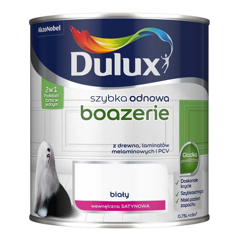 Farba do renowacji boazerii akrylowa Dulux Szybka Odnowa Boazerie Biały satyna 0,75L