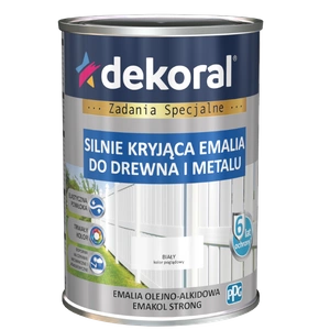 Farba ogólnego stosowania olejno-alkidowa DEKORAL SILNIE KRYJĄCA EMALIA DO DREWNA I METALU biały RAL 9003 0,9l