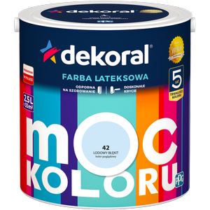 Farba do ścian i sufitów lateksowa DEKORAL MOC KOLORU Lodowy Błękit nr 42 mat 2,5l
