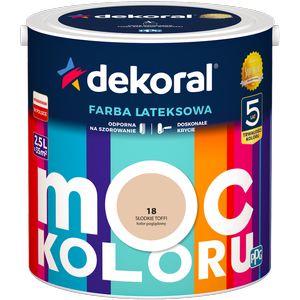 Farba do ścian i sufitów lateksowa DEKORAL MOC KOLORU Słodkie Toffi nr 18 mat 2,5l