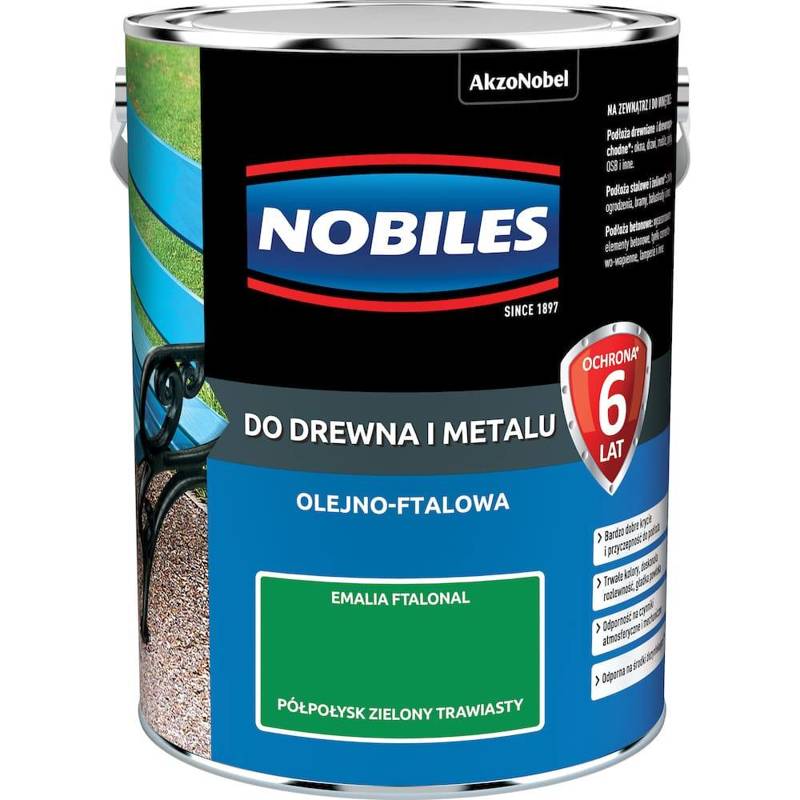 Farba do drewna i metalu olejno- ftalowa NOBILES FTALONAL Zielony trawiasty półpołysk 5l