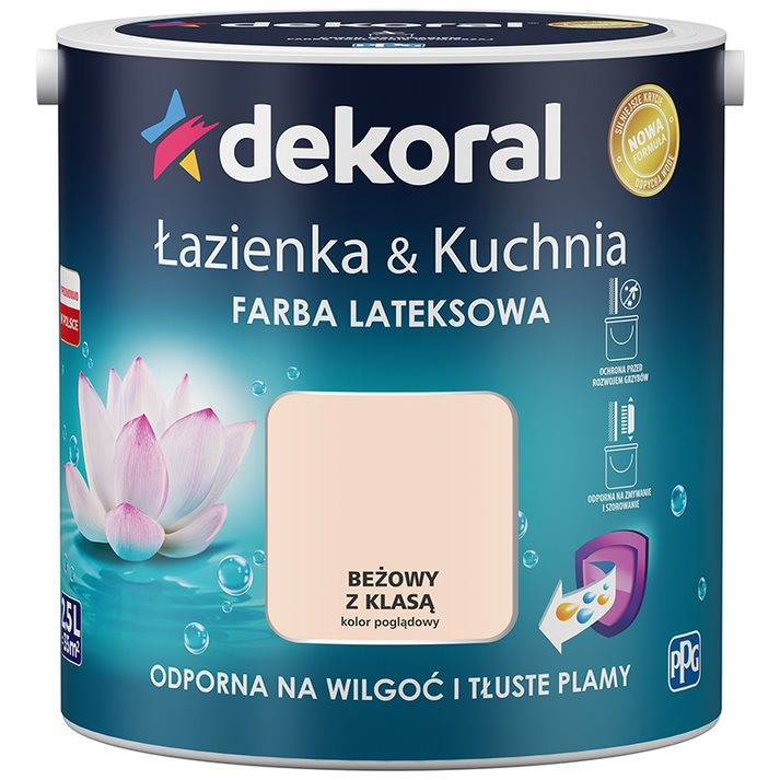 Farba do kuchni i łazienki lateksowa DEKORAL ŁAZIENKA & KUCHNIA beżowy z klasą satyna 2,5l