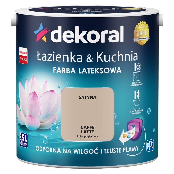 Farba do kuchni i łazienki lateksowa DEKORAL ŁAZIENKA & KUCHNIA caffe latte satyna 2,5l