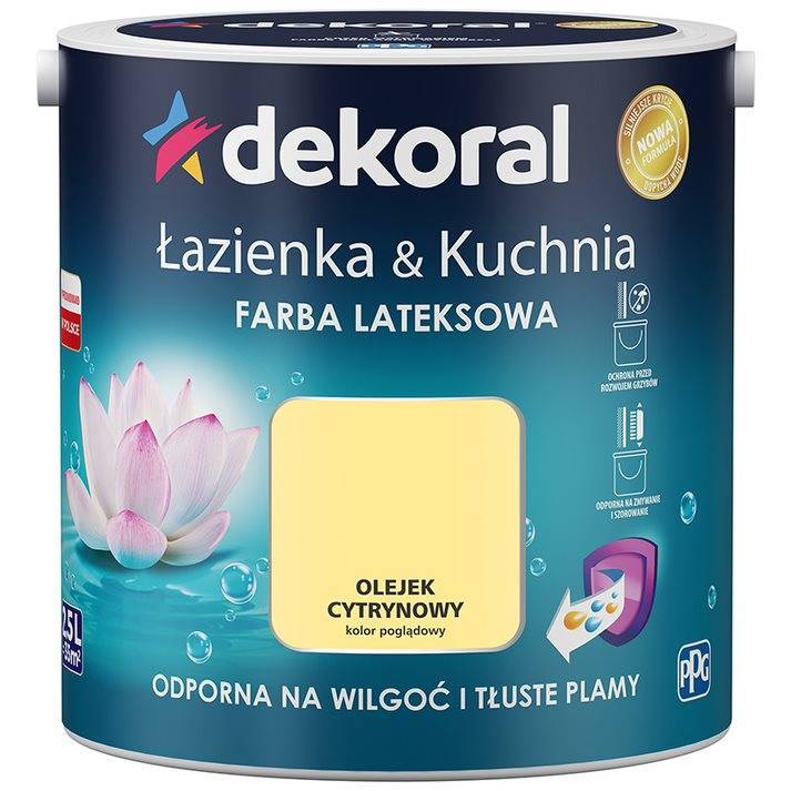 Farba do kuchni i łazienki lateksowa DEKORAL ŁAZIENKA & KUCHNIA olejek cytrynowy  satyna 2,5l
