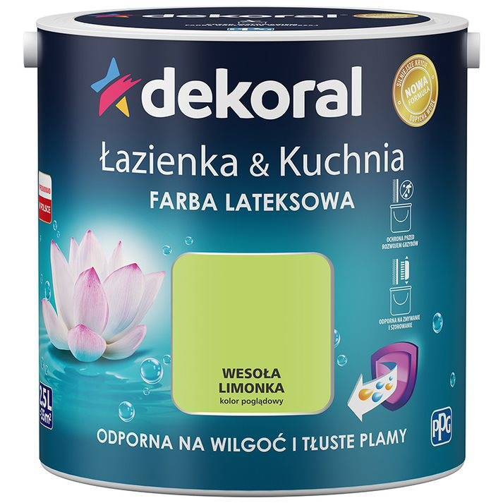 Farba do kuchni i łazienki lateksowa DEKORAL ŁAZIENKA & KUCHNIA wesoła limonka satyna 2,5l