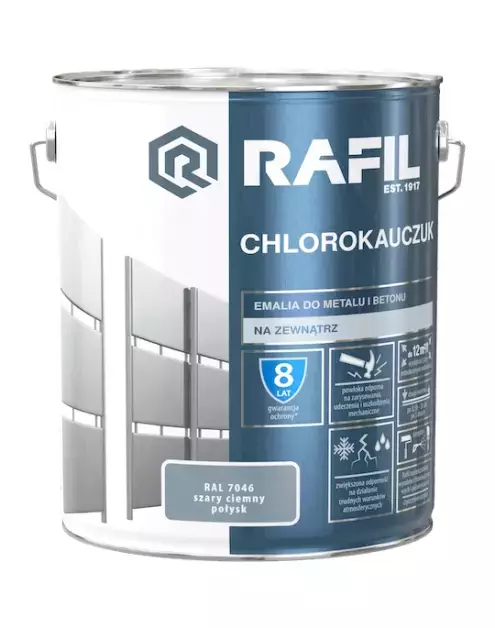 Farba do metalu i betonu chlorokauczukowa RAFIL szary ciemny RAL 7046 połysk 10l
