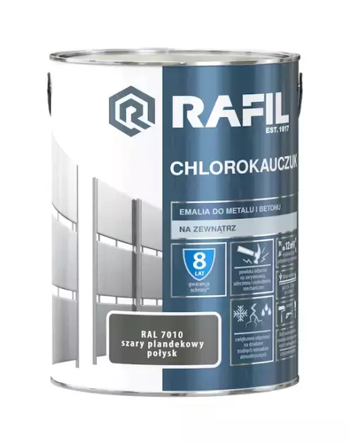 Farba do metalu i betonu chlorokauczukowa RAFIL szary plandekowy RAL 7010 połysk 5l