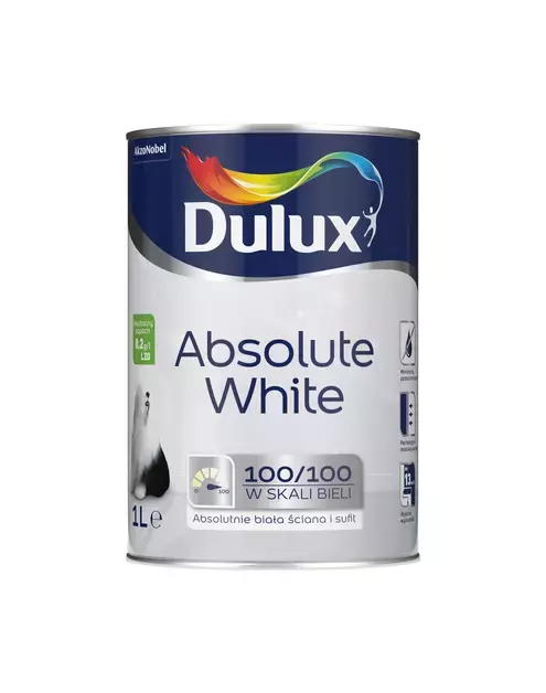 Farba do ścian i sufitów akrylowa Dulux ABSOLUTE WHITE biała mat 1L