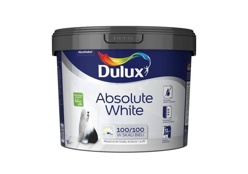 Farba do ścian i sufitów akrylowa Dulux ABSOLUTE WHITE biała mat 9L