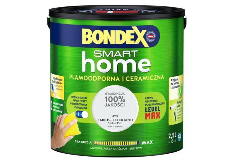 Farba do ścian i sufitów ceramiczna BONDEX SMART HOME z miłości do idealnej szarości mat 2,5l