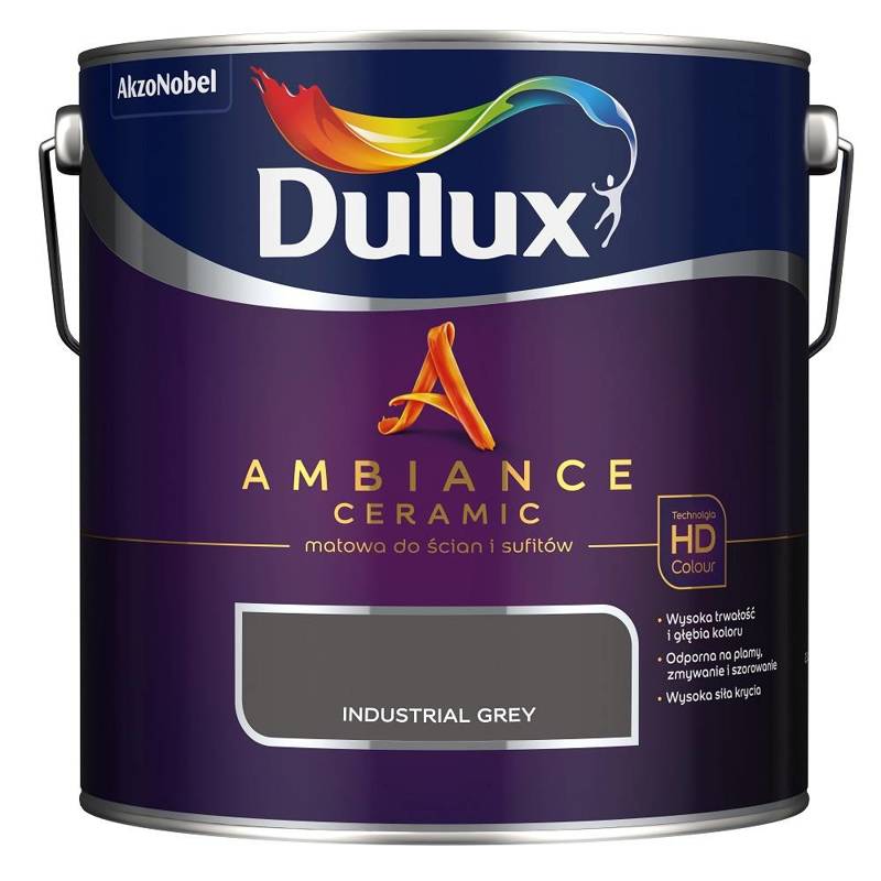 Farba do ścian i sufitów ceramiczna DULUX Ambiance Ceramic Industrial Grey głęboki mat 2,5l