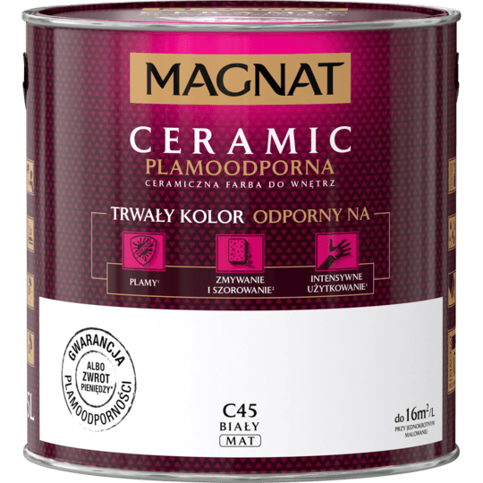 Farba do ścian i sufitów ceramiczna MAGNAT Ceramic biały C45 mat 2,5l